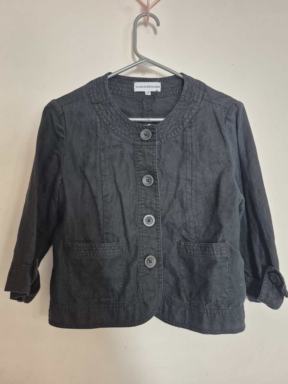 Marvin Richards Small Linen Black Button-Front Jacket